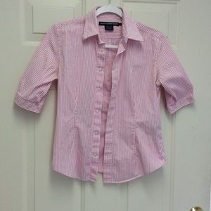 RALPH LAUREN SPORT PINK/ WHITE TAILORED BLOUSE SZ6